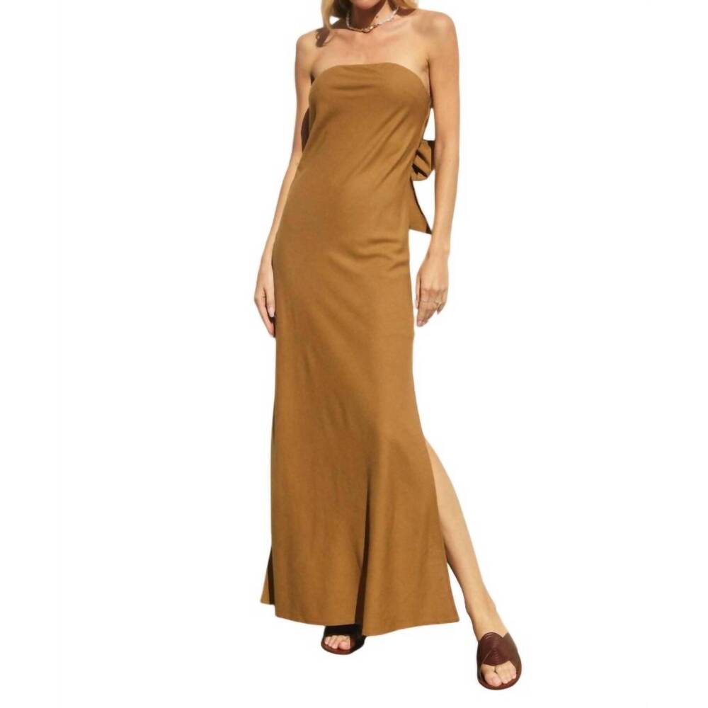 NEW DRESS FORUM linen strapless tie-back maxi dress in golden palm